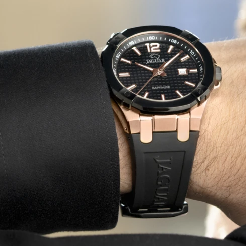 Мъжки ръчен часовник с кварцов механизъм - корпус от Стомана - Силиконова каишка - цвят Черен Черен