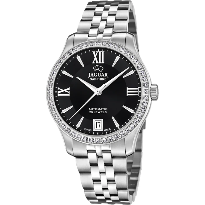 Дамски ръчен часовник с автоматичен механизъм - корпус от Стомана - Стоманена верижка - цвят Черен Сив