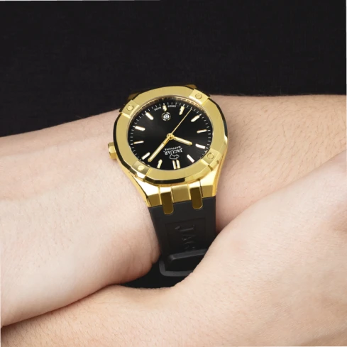 Дамски ръчен часовник с кварцов механизъм - корпус от Стомана - Каучук - цвят Черен Черен