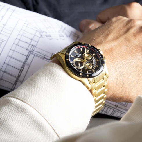 Мъжки ръчен часовник с кварцов механизъм - корпус от Стомана - Стоманена верижка - цвят Черен Сив