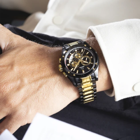 Мъжки ръчен часовник с кварцов механизъм - корпус от Стомана - Стоманена верижка - цвят Биколор Биколор