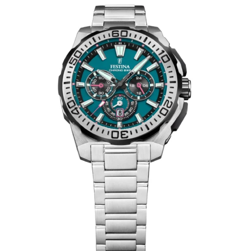 Мъжки ръчен часовник с кварцов механизъм - корпус от Стомана - Стоманена верижка - цвят Тюркоаз Сив