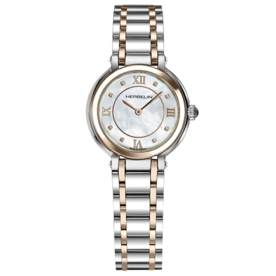 Дамски ръчен часовник с кварцов механизъм - корпус от Стомана - Стоманена верижка - цвят Седеф Биколор