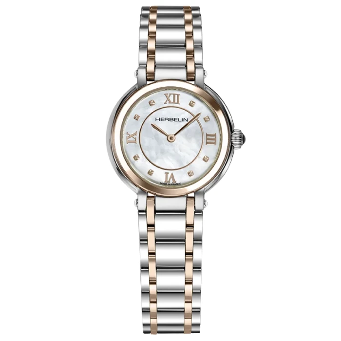 Дамски ръчен часовник с кварцов механизъм - корпус от Стомана - Стоманена верижка - цвят Седеф Биколор