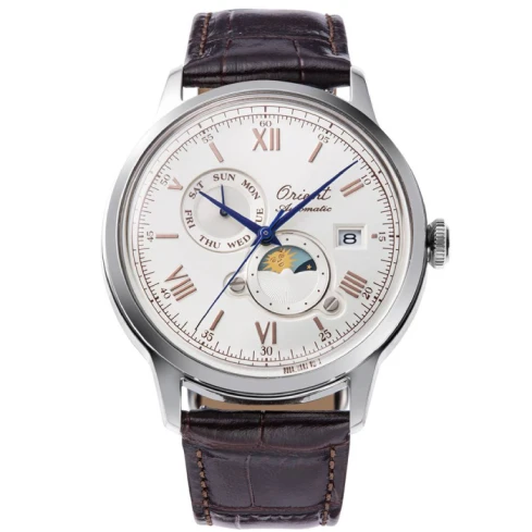 Мъжки ръчен часовник с автоматичен механизъм - корпус от Стомана - Естествена кожа - цвят Бежов Бежов