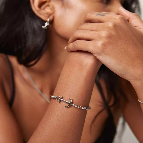 Дамски гривна от MS Рециклирана стомана - с форма Котва - Перла