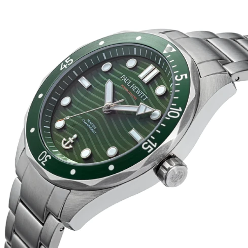 Мъжки ръчен часовник с кварцов механизъм - корпус от Стомана - Стоманена верижка - цвят Зелен Сив