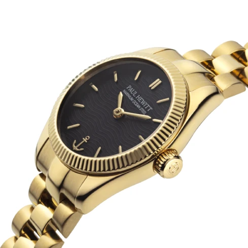 Дамски ръчен часовник с кварцов механизъм - корпус от Стомана - Стоманена верижка - цвят Черен Злато