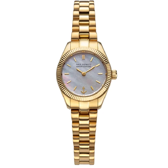 Дамски ръчен часовник с кварцов механизъм - корпус от Стомана - Стоманена верижка - цвят Седеф Злато