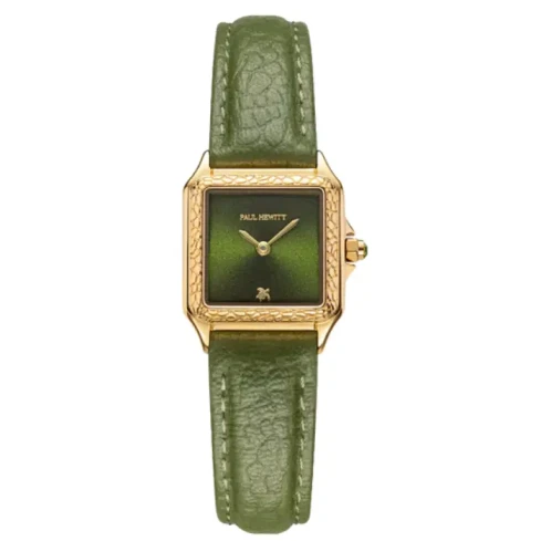 Дамски ръчен часовник с кварцов механизъм - корпус от Стомана - Естествена кожа - цвят Зелен Черен