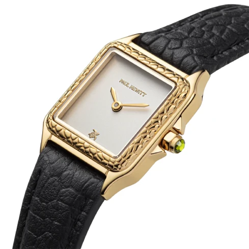 Дамски ръчен часовник с кварцов механизъм - корпус от Стомана - Естествена кожа - цвят Бял Черен