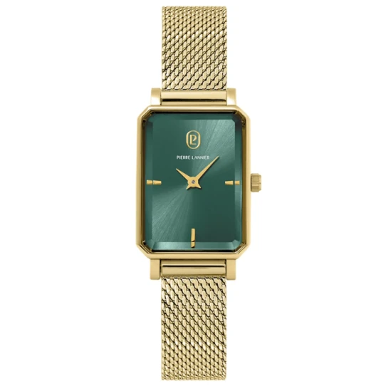 Дамски ръчен часовник с кварцов механизъм - корпус от Стомана - Меш - цвят Зелен Злато