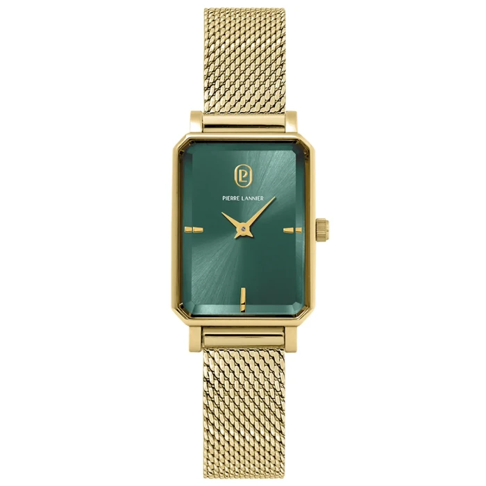 Дамски ръчен часовник с кварцов механизъм - корпус от Стомана - Меш - цвят Зелен Злато