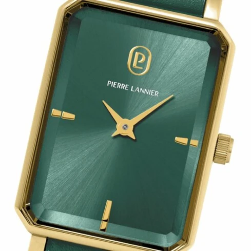 Дамски ръчен часовник с кварцов механизъм - корпус от Стомана - Естествена кожа - цвят Зелен Зелен