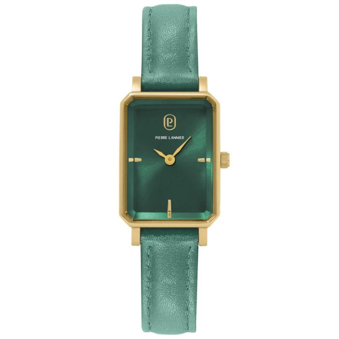 Дамски ръчен часовник с кварцов механизъм - корпус от Стомана - Естествена кожа - цвят Зелен Зелен