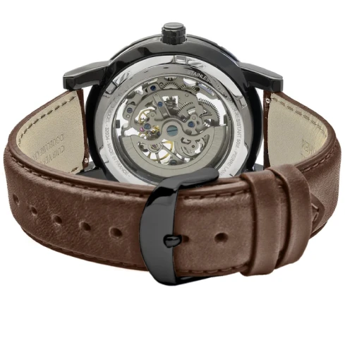 Мъжки ръчен часовник с автоматичен механизъм - корпус от Стомана - Естествена кожа - цвят Скелетон Кафяв