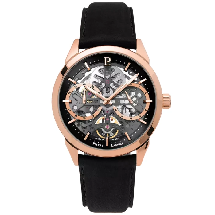 Мъжки ръчен часовник с автоматичен механизъм - корпус от Стомана - Естествена кожа - цвят Скелетон Кафяв