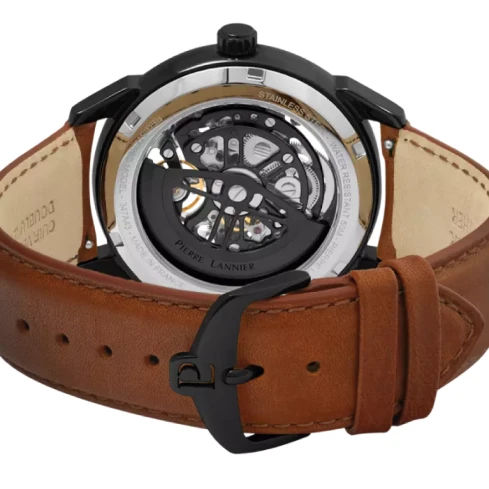 Мъжки ръчен часовник с автоматичен механизъм - корпус от Стомана - Естествена кожа - цвят Скелетон Кафяв