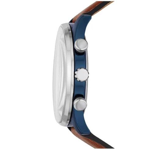 Мъжки ръчен часовник с кварцов механизъм - корпус от Стомана - Естествена кожа - цвят Син Кафяв