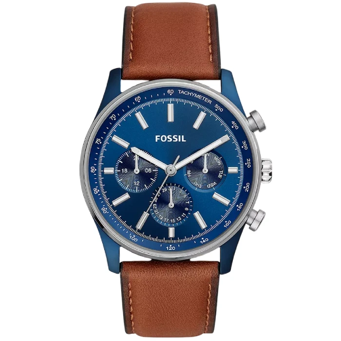 Мъжки ръчен часовник с кварцов механизъм - корпус от Стомана - Естествена кожа - цвят Син Кафяв