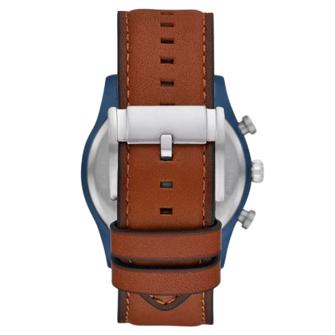 Мъжки ръчен часовник с кварцов механизъм - корпус от Стомана - Естествена кожа - цвят Син Кафяв