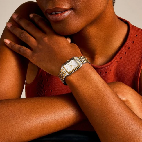 Дамски ръчен часовник с кварцов механизъм - корпус от Стомана - Стоманена верижка - цвят Бял Биколор