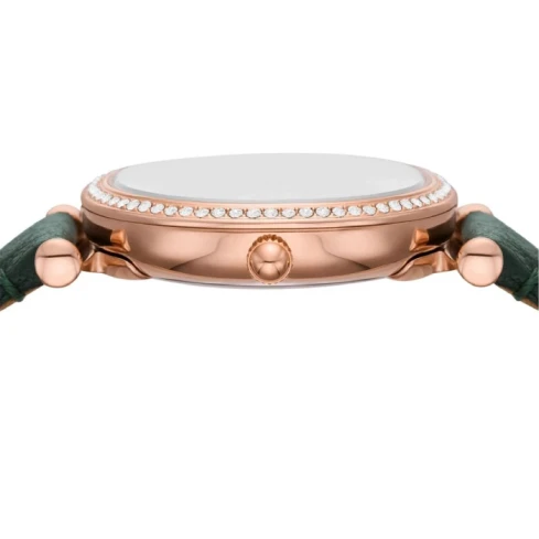 Дамски ръчен часовник с кварцов механизъм - корпус от Стомана - Естествена кожа - цвят Зелен Зелен