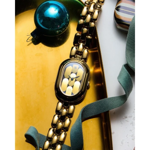 Дамски ръчен часовник с кварцов механизъм - корпус от Стомана - Стоманена верижка - цвят Злато Злато