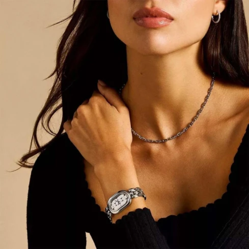 Дамски ръчен часовник с кварцов механизъм - корпус от Стомана - Стоманена верижка - цвят Сив Сив