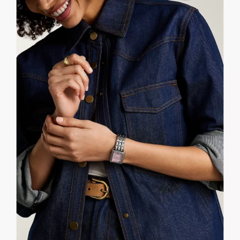 Дамски ръчен часовник с кварцов механизъм - корпус от Стомана - Стоманена верижка - цвят Седеф Сив