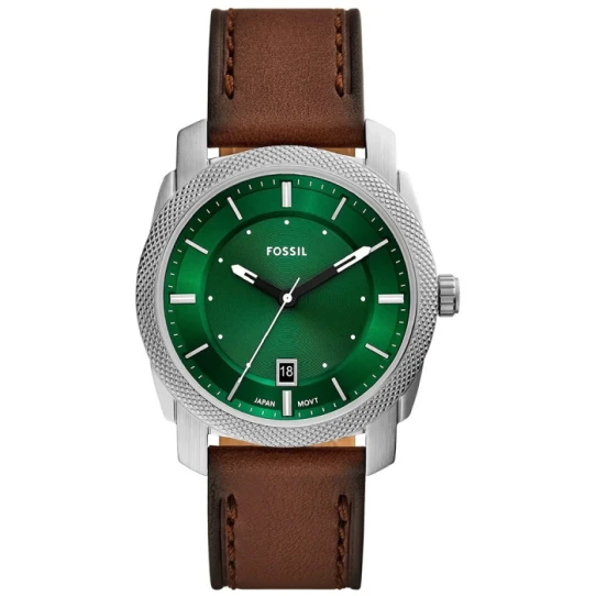 Мъжки ръчен часовник с кварцов механизъм - корпус от Стомана - Естествена кожа - цвят Зелен Кафяв