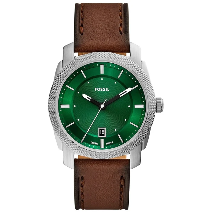 Мъжки ръчен часовник с кварцов механизъм - корпус от Стомана - Естествена кожа - цвят Зелен Кафяв