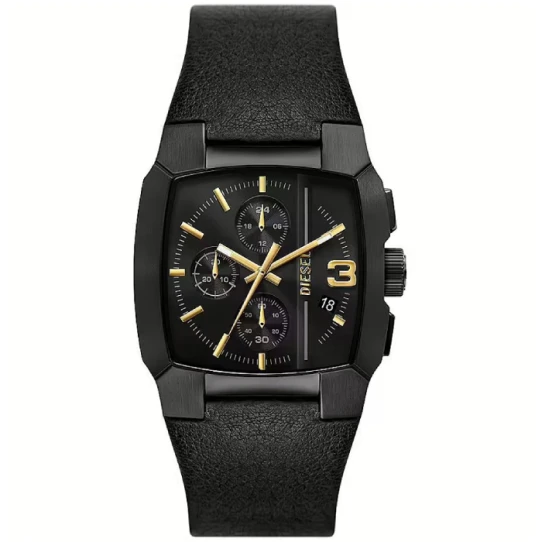 Мъжки ръчен часовник с кварцов механизъм - корпус от Стомана - Естествена кожа - цвят Черен Черен