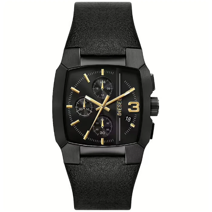 Мъжки ръчен часовник с кварцов механизъм - корпус от Стомана - Естествена кожа - цвят Черен Черен