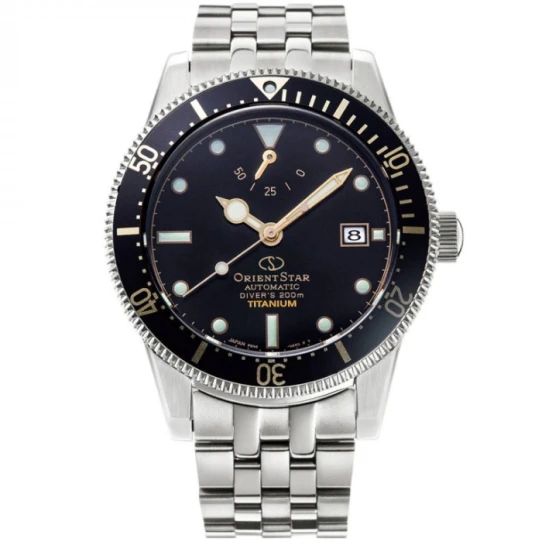 Мъжки ръчен часовник с механичен механизъм - корпус от Титан - Титаниева верижка - цвят Черен Сив