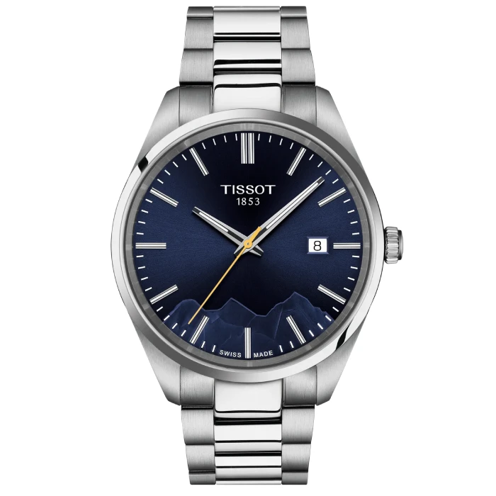 Мъжки ръчен часовник с кварцов механизъм - корпус от Стомана - Стоманена верижка - цвят Син Сив