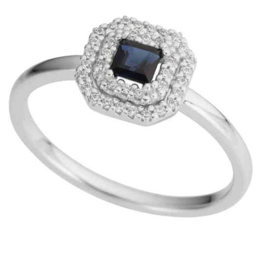 Дамски пръстен от 14K Злато Бяло - с форма - Сапфир Диаманти - 14к бяло злато