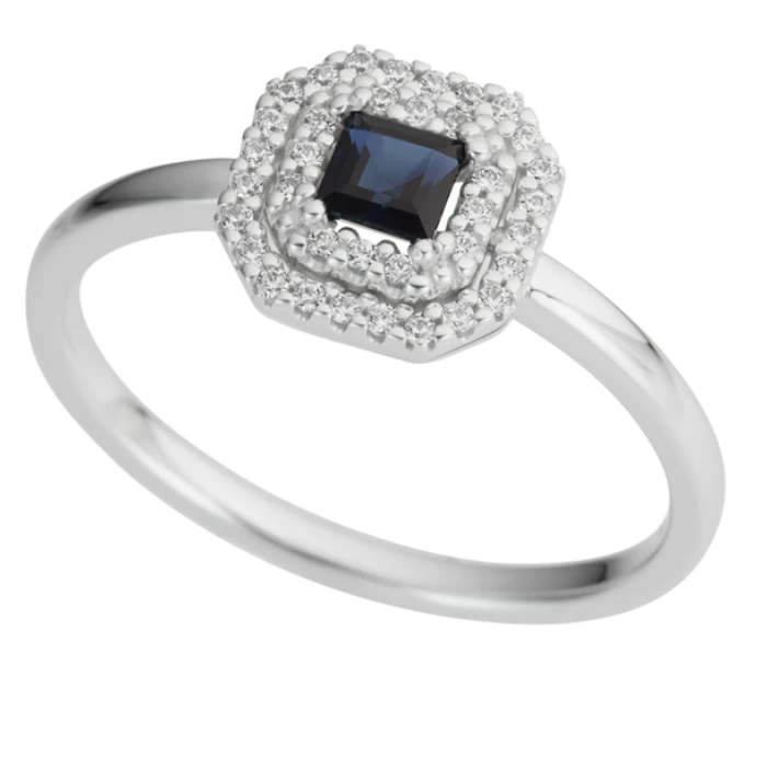 Дамски пръстен от 14K Злато Бяло - с форма - Сапфир Диаманти - 14к бяло злато