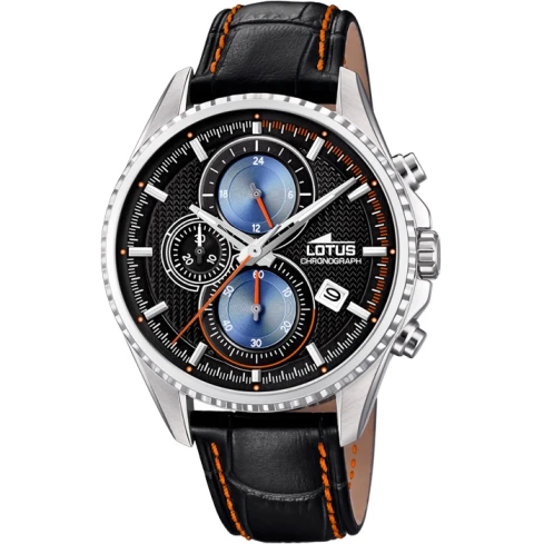 Мъжки ръчен часовник с кварцов механизъм - корпус от Стомана - Естествена кожа - цвят Черен Оранжев