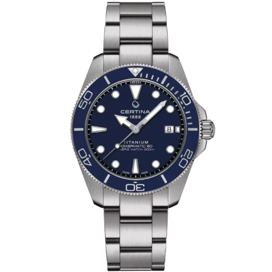 Мъжки ръчен часовник с автоматичен механизъм - корпус от Титан - Титаниева верижка - цвят Син Сив