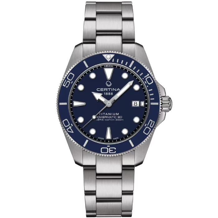 Мъжки ръчен часовник с автоматичен механизъм - корпус от Титан - Титаниева верижка - цвят Син Сив