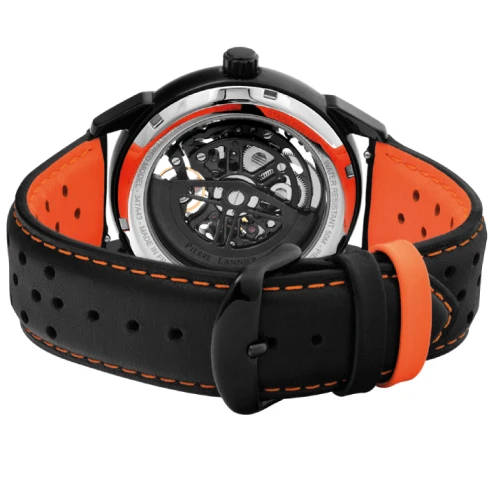 Мъжки ръчен часовник с автоматичен механизъм - корпус от Стомана - Естествена кожа - цвят Скелетон Оранжев