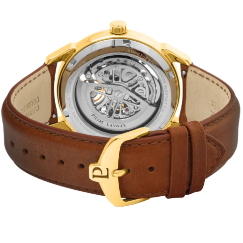 Мъжки ръчен часовник с автоматичен механизъм - корпус от Стомана - Естествена кожа - цвят Скелетон Кафяв