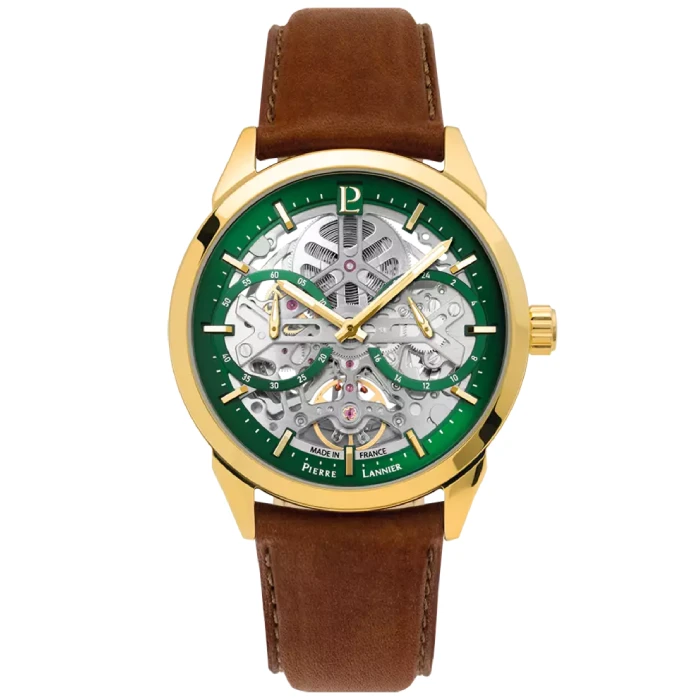 Мъжки ръчен часовник с автоматичен механизъм - корпус от Стомана - Естествена кожа - цвят Скелетон Кафяв