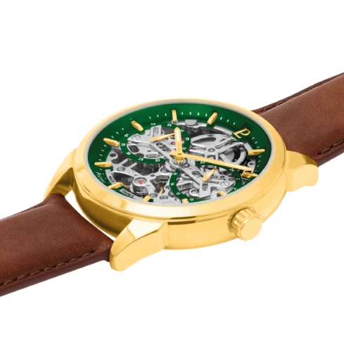 Мъжки ръчен часовник с автоматичен механизъм - корпус от Стомана - Естествена кожа - цвят Скелетон Кафяв