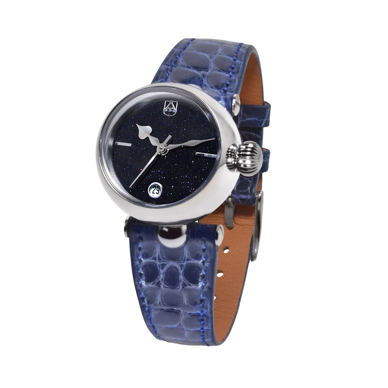 Дамски ръчен часовник с автоматичен механизъм - корпус от Стомана - Естествена кожа - цвят Черен