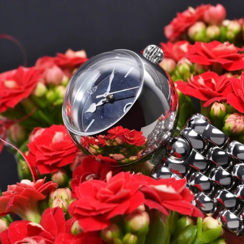 Дамски ръчен часовник с автоматичен механизъм - корпус от Стомана - Естествена кожа - цвят Черен Сив