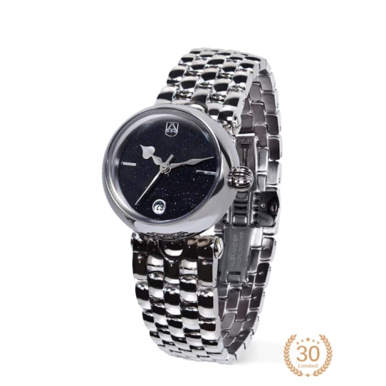 Дамски ръчен часовник с автоматичен механизъм - корпус от Стомана - Естествена кожа - цвят Черен Сив