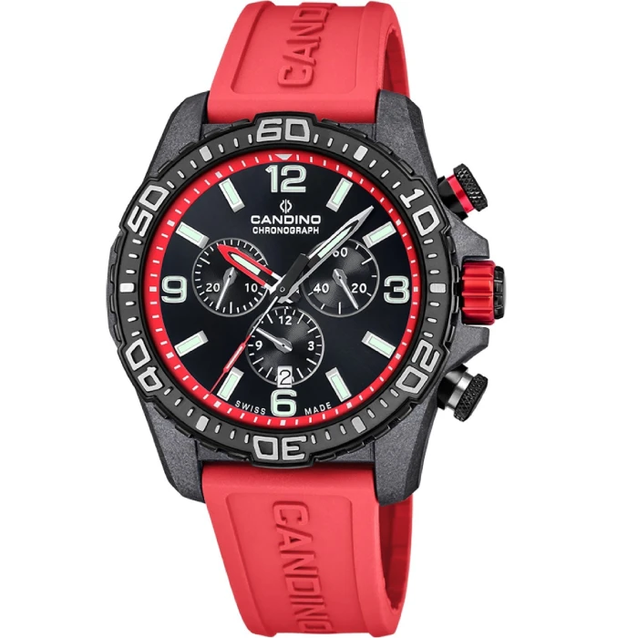 Мъжки ръчен часовник с кварцов механизъм - корпус от Карбон - Каучук - цвят Черен