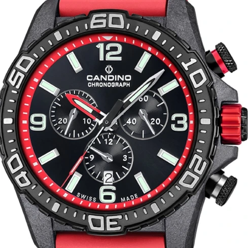 Мъжки ръчен часовник с кварцов механизъм - корпус от Карбон - Каучук - цвят Черен